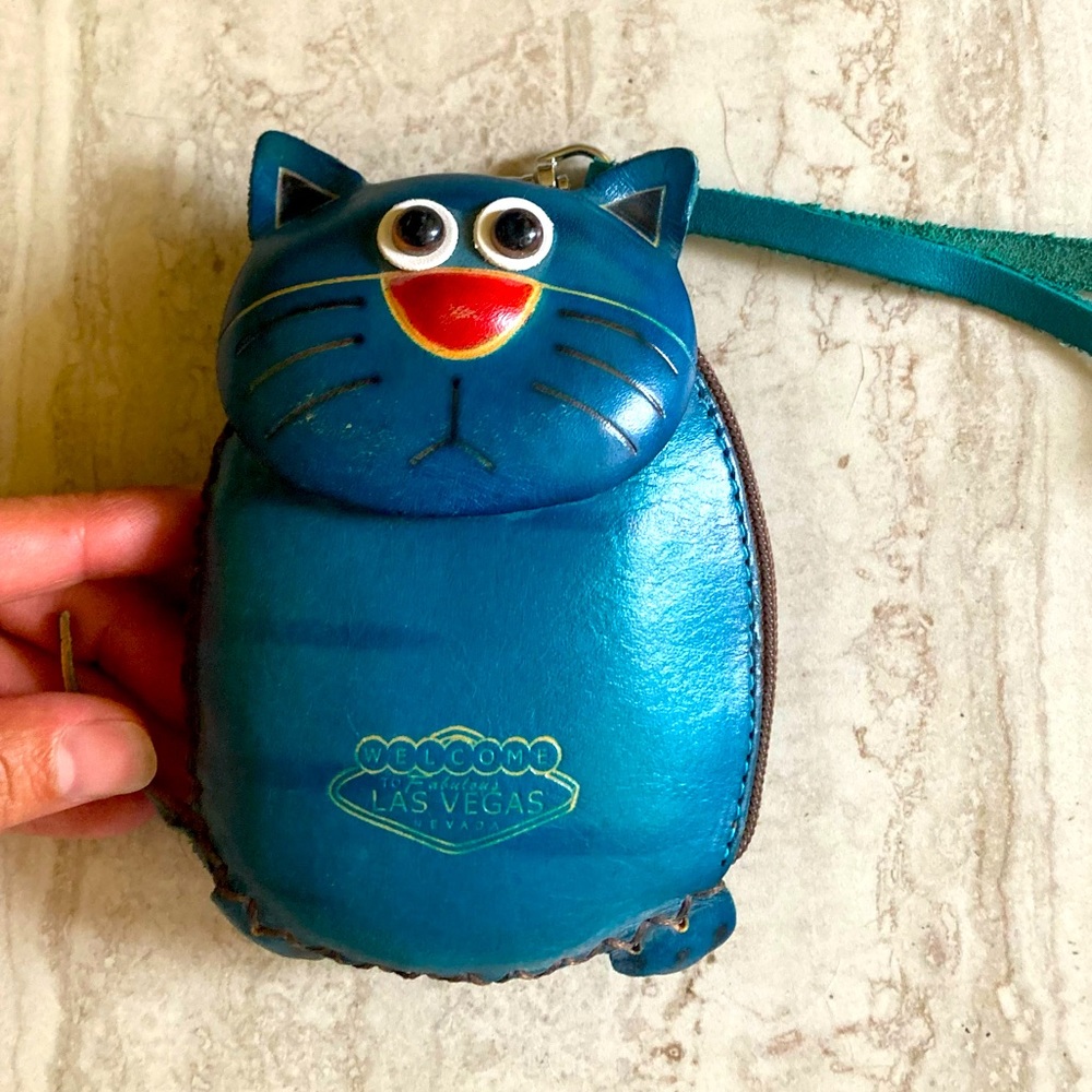 Genuine leather cat coin purse